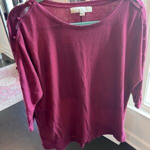 LOFT Deep Red Knit Top with Shoulder Buttons